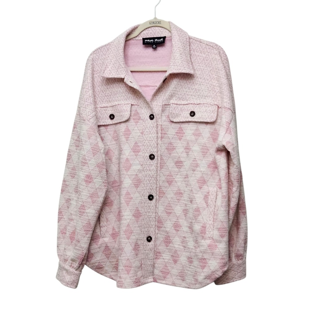 White Birch Black Label Pink Diamond Pattern Shacket Shirt Jacket Women's Size M